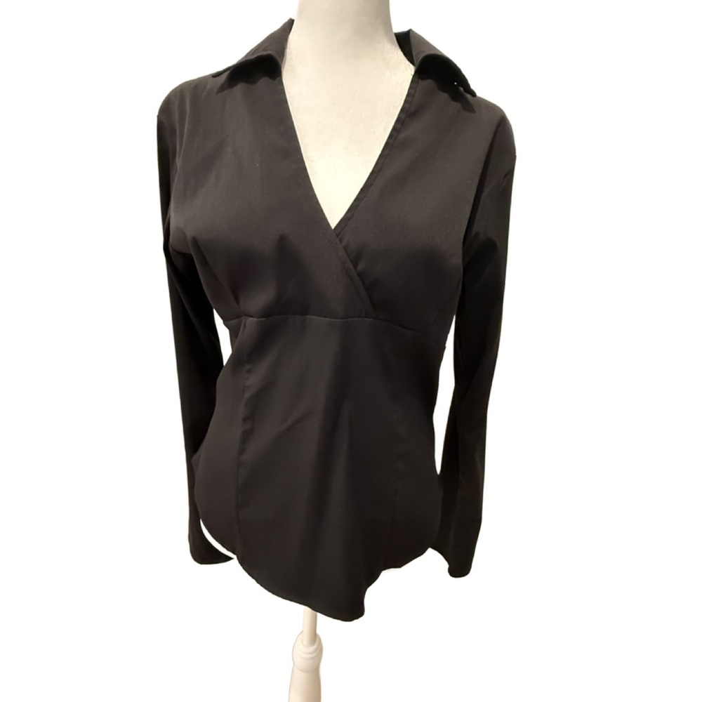Copper Key Black V-Neck Blouse, Medium